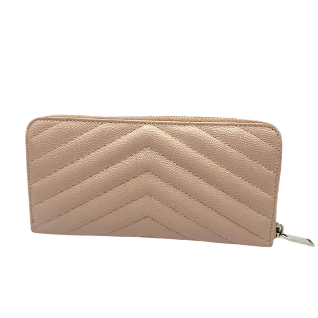 YVES SAINT LAURENT (YSL) Cassandre Matelasse Zip Around Leather Wallet Beige