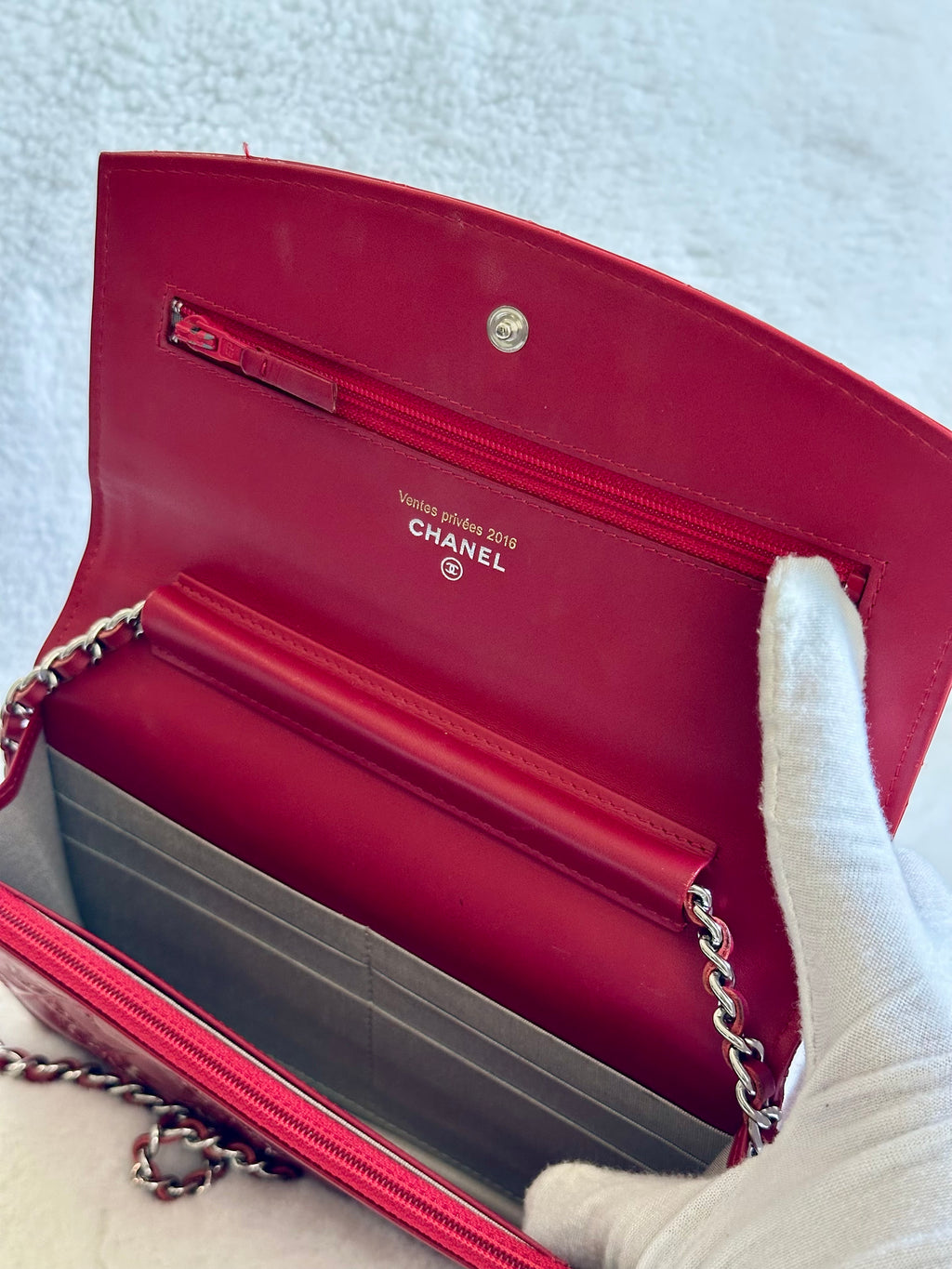 Chanel Patent Quilted Brilliant Wallet On Chain WOC in Red