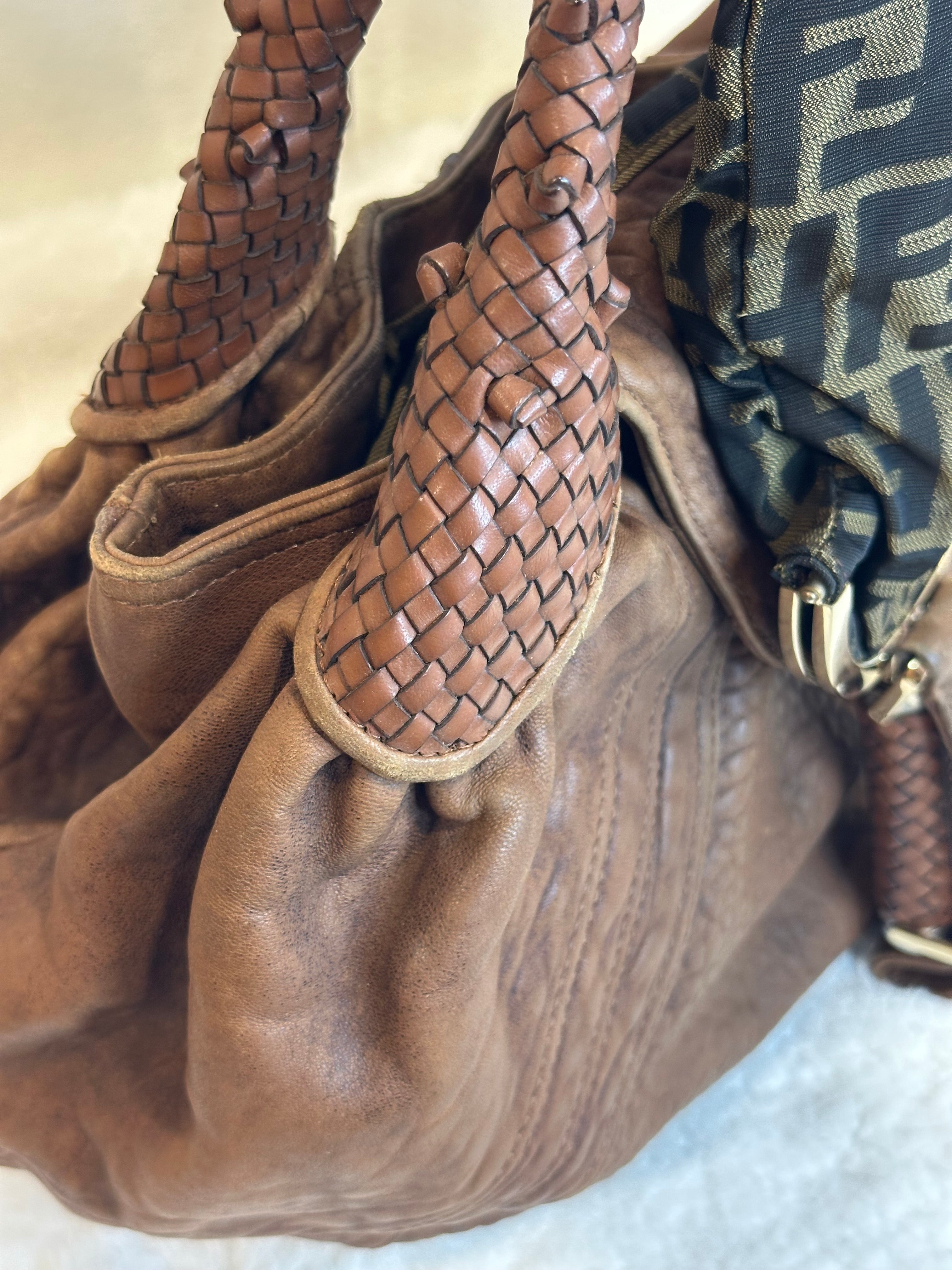 Fendi Zucca Nappa Nuvolata Vitello Tortuga Spy Bag Tobacco Brown Leather