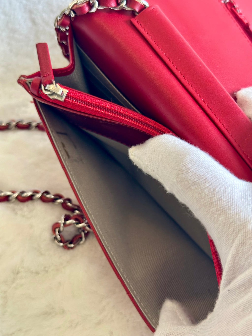 Chanel Patent Quilted Brilliant Wallet On Chain WOC in Red