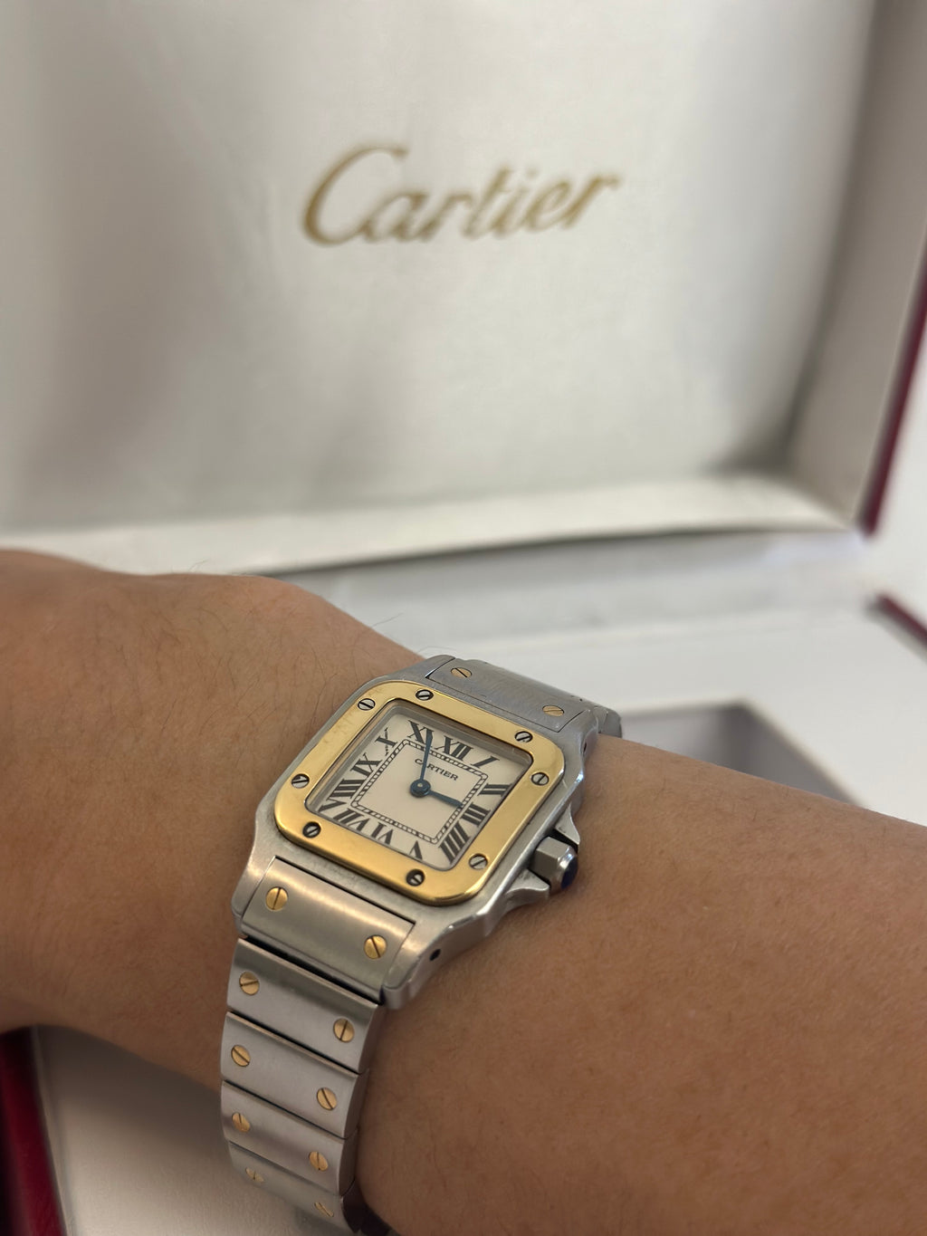 18K Gold & Stainless Steel Cartier Santos watch 24mm / 15.5 cm