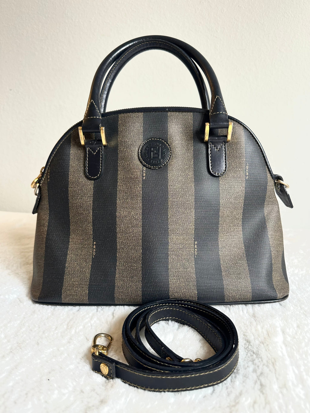 Fendi Vintage Pequin Coated Canvas Dome 2way bag