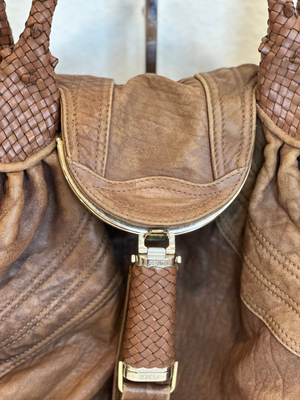 Fendi Zucca Nappa Nuvolata Vitello Tortuga Spy Bag Tobacco Brown Leather