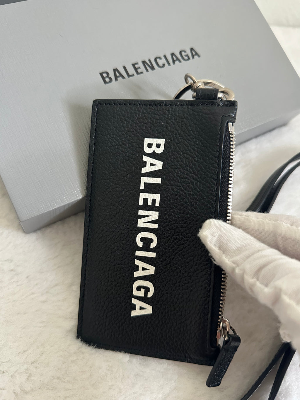 BALENCIAGA Logo-Print Full-Grain Leather Cardholder with Lanyard
