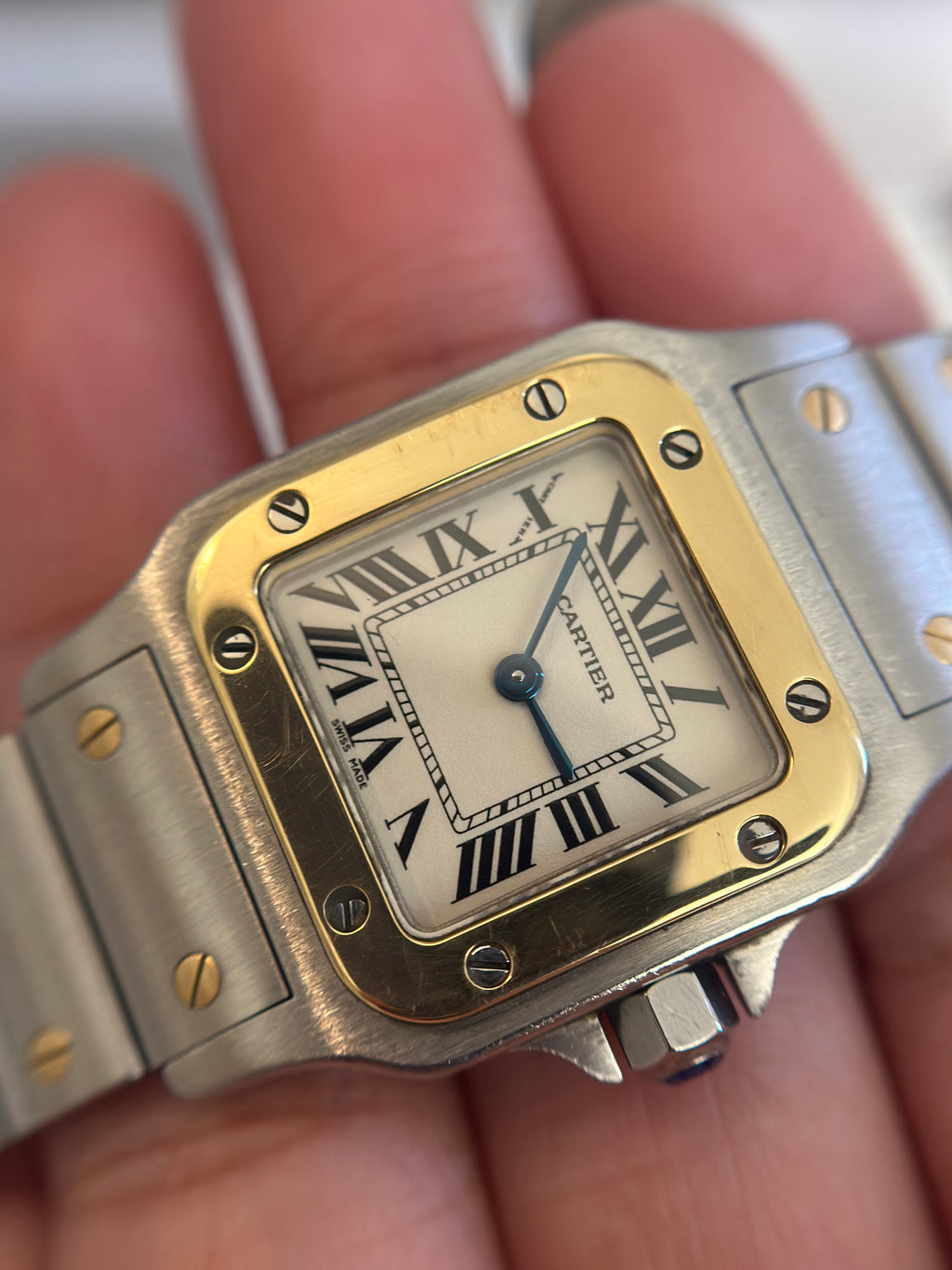 18K Gold & Stainless Steel Cartier Santos watch 24mm / 15.5 cm