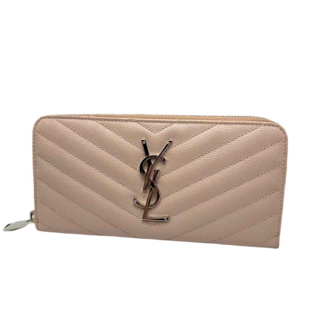 YVES SAINT LAURENT (YSL) Cassandre Matelasse Zip Around Leather Wallet Beige