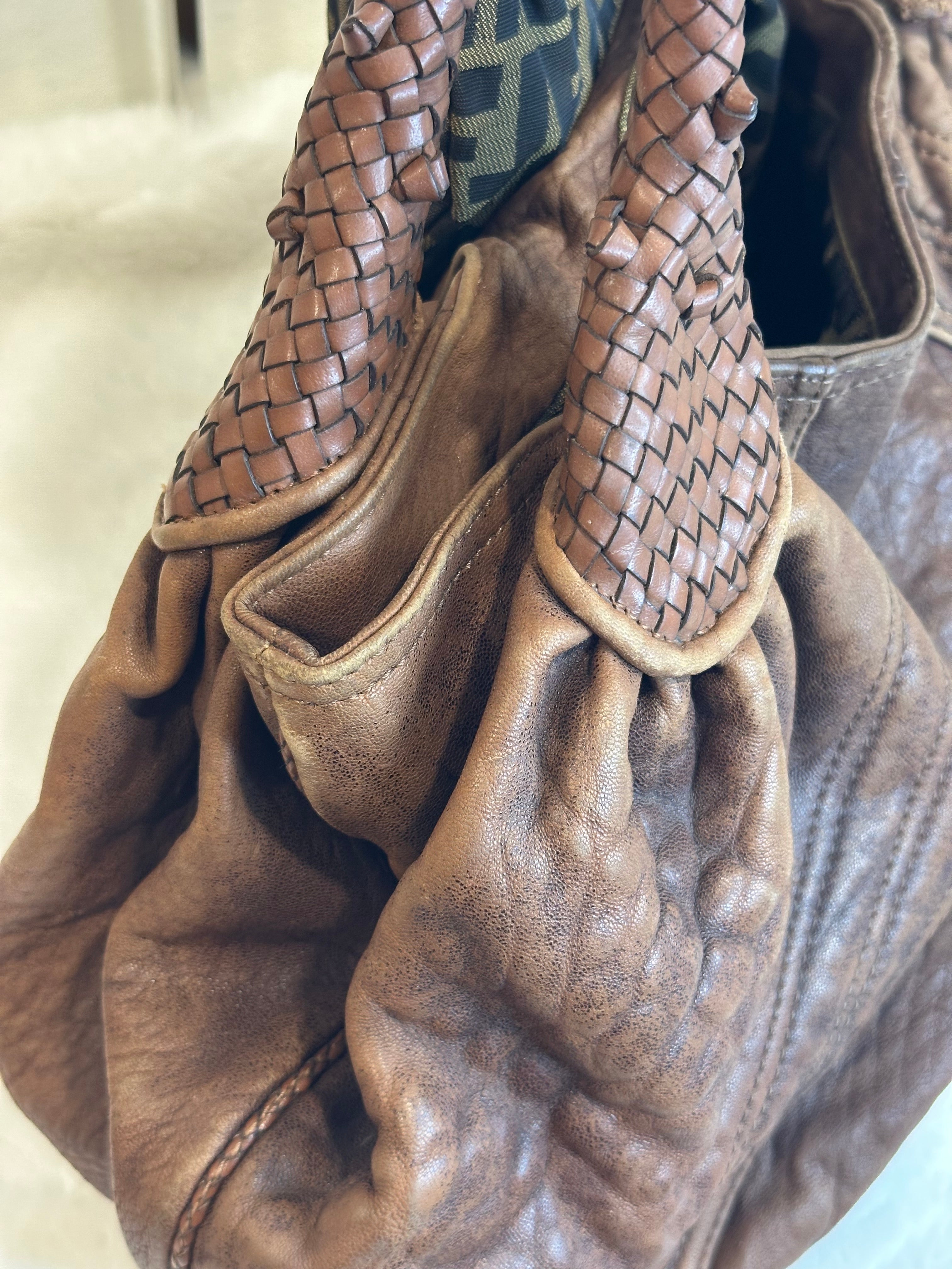 Fendi Zucca Nappa Nuvolata Vitello Tortuga Spy Bag Tobacco Brown Leather