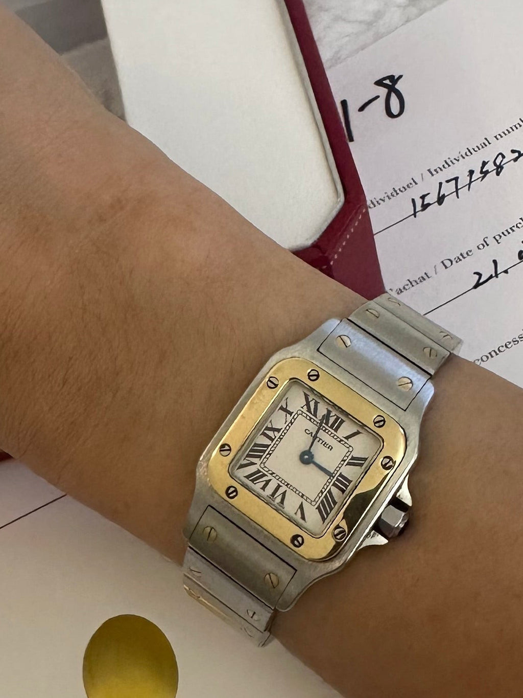 18K Gold & Stainless Steel Cartier Santos watch 24mm / 15.5 cm