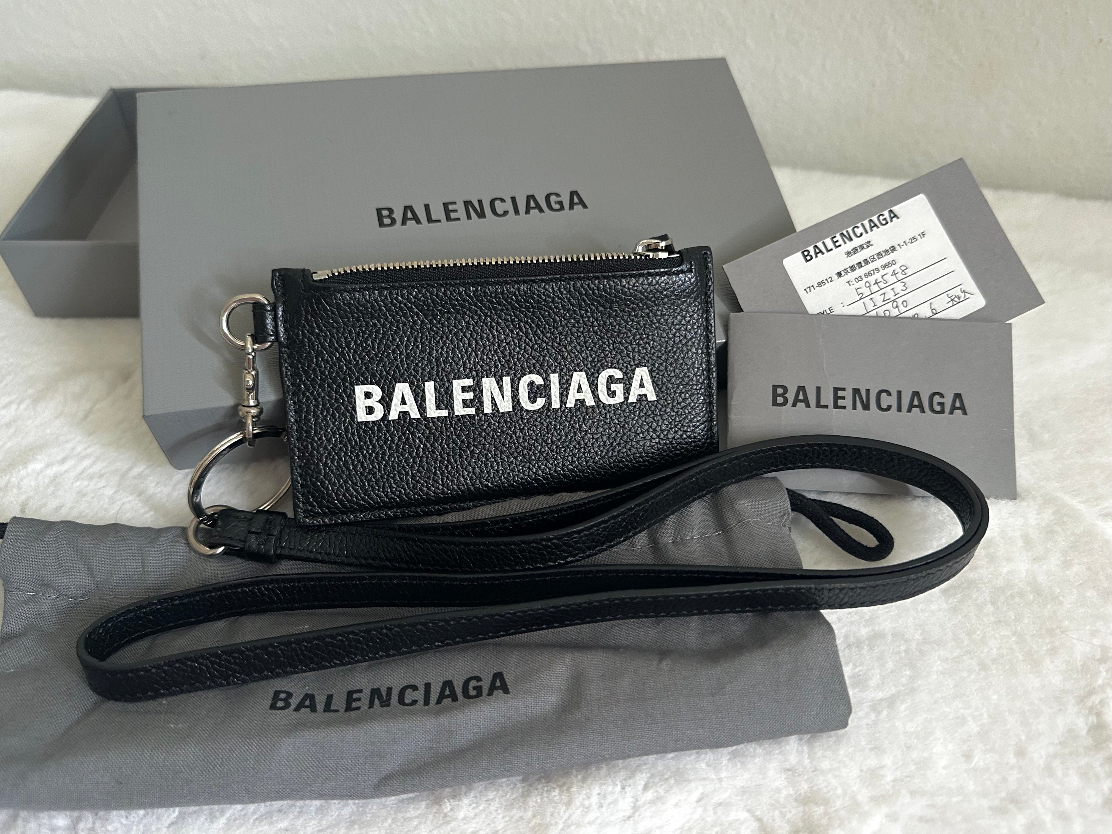BALENCIAGA Logo-Print Full-Grain Leather Cardholder with Lanyard