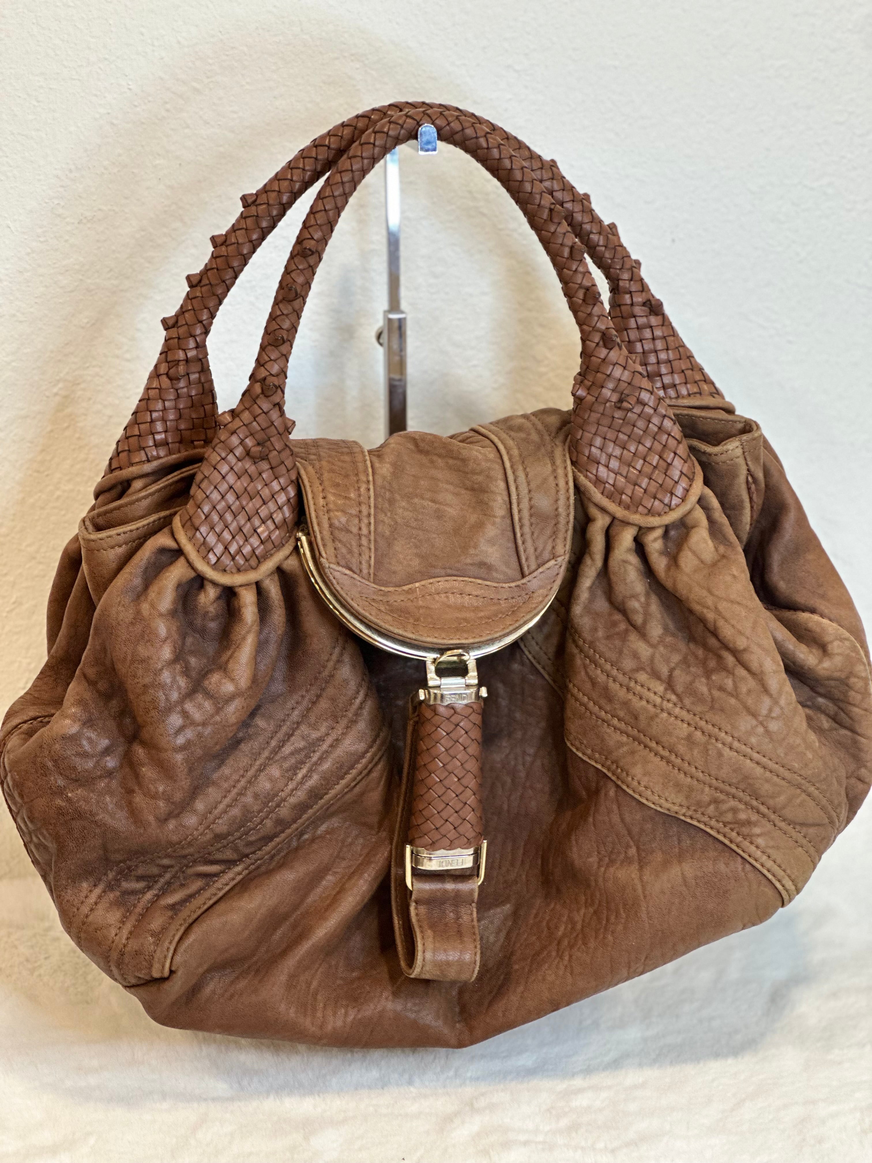 Fendi Zucca Nappa Nuvolata Vitello Tortuga Spy Bag Tobacco Brown Leather