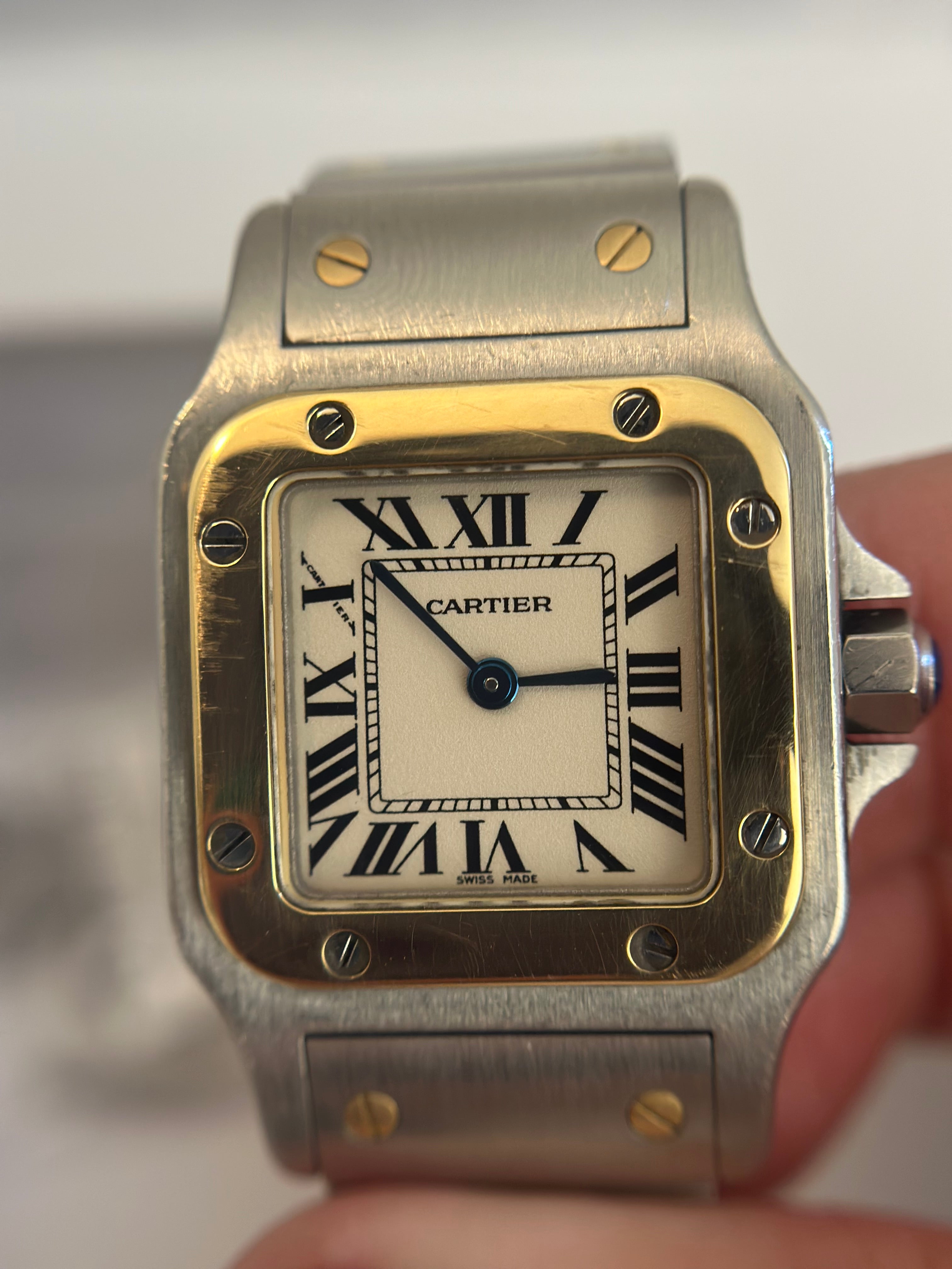 18K Gold & Stainless Steel Cartier Santos watch 24mm / 15.5 cm