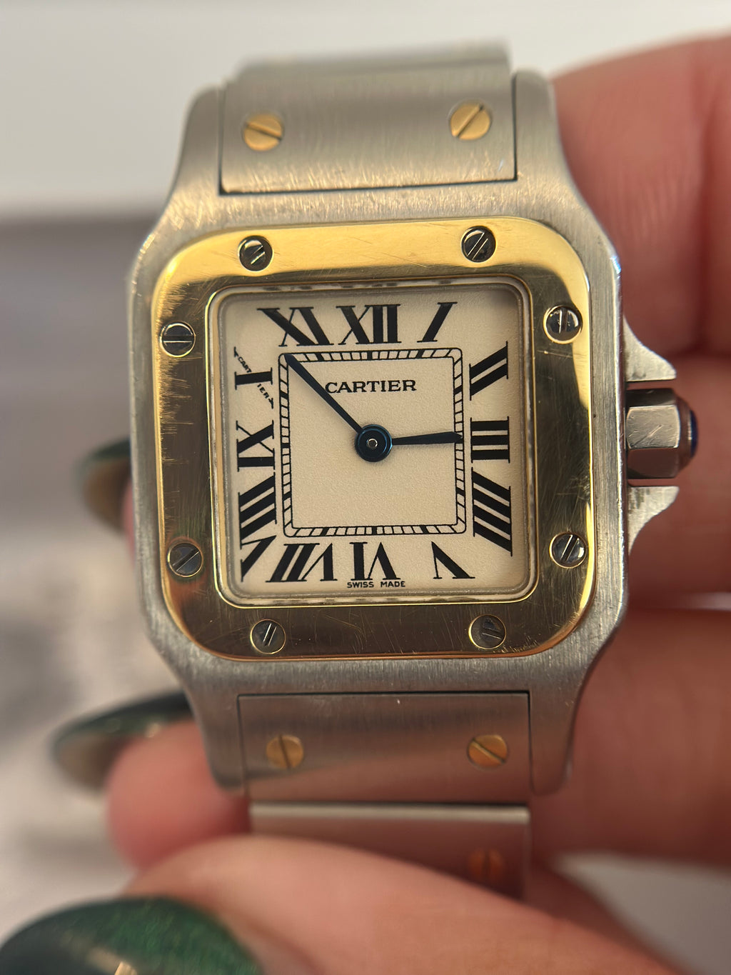 18K Gold & Stainless Steel Cartier Santos watch 24mm / 15.5 cm
