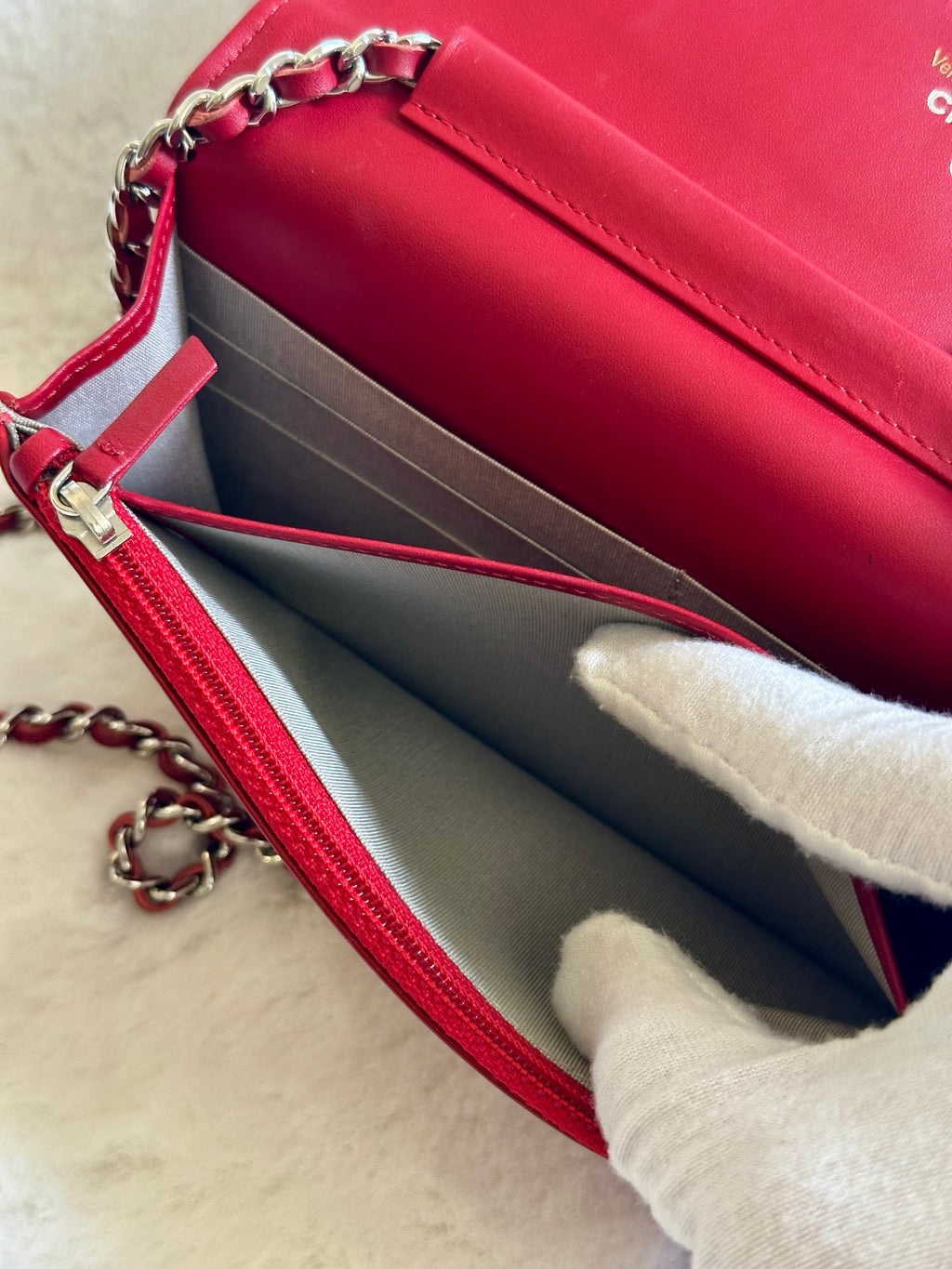 Chanel Patent Quilted Brilliant Wallet On Chain WOC in Red