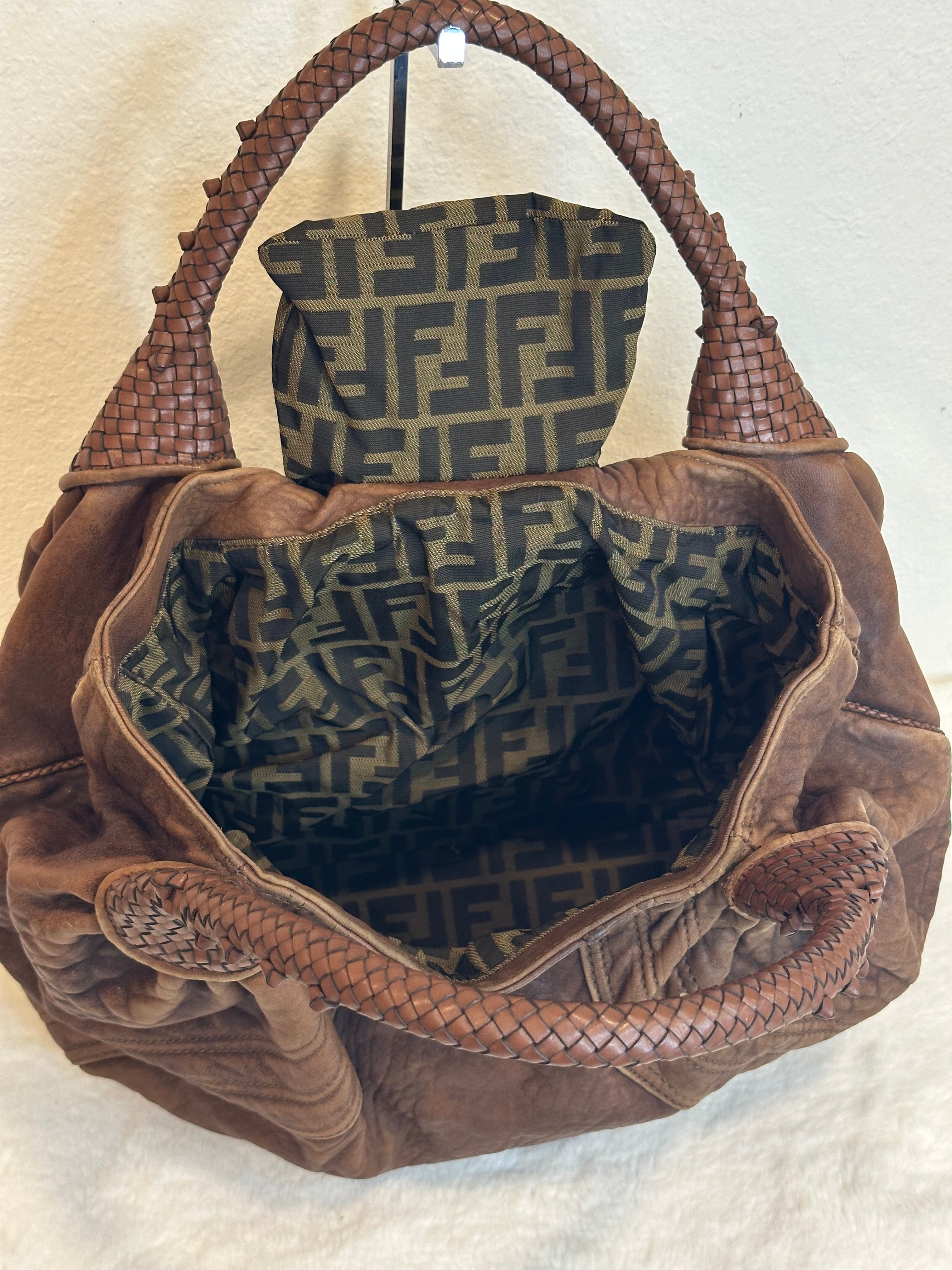 Fendi Zucca Nappa Nuvolata Vitello Tortuga Spy Bag Tobacco Brown Leather