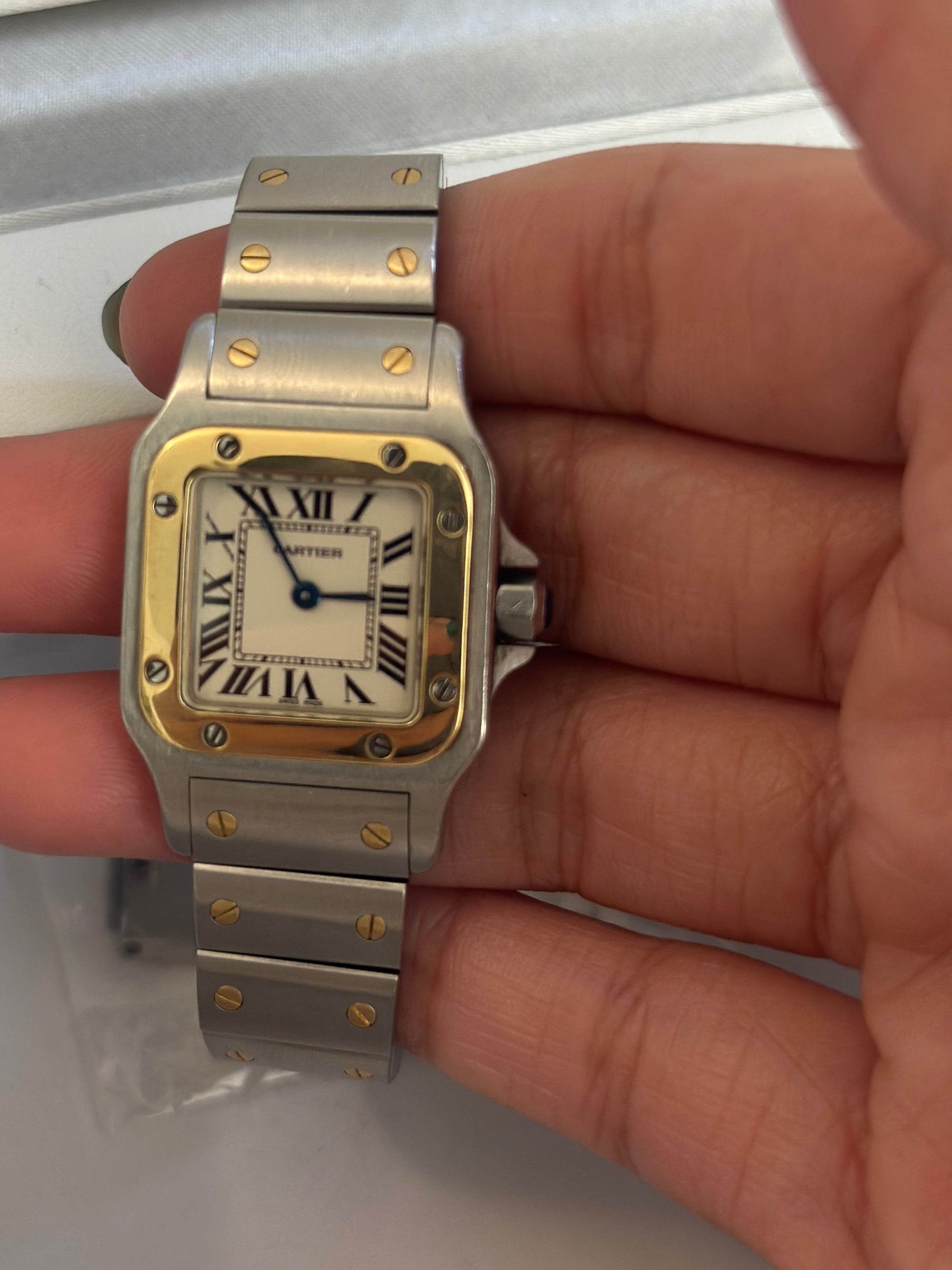 18K Gold & Stainless Steel Cartier Santos watch 24mm / 15.5 cm