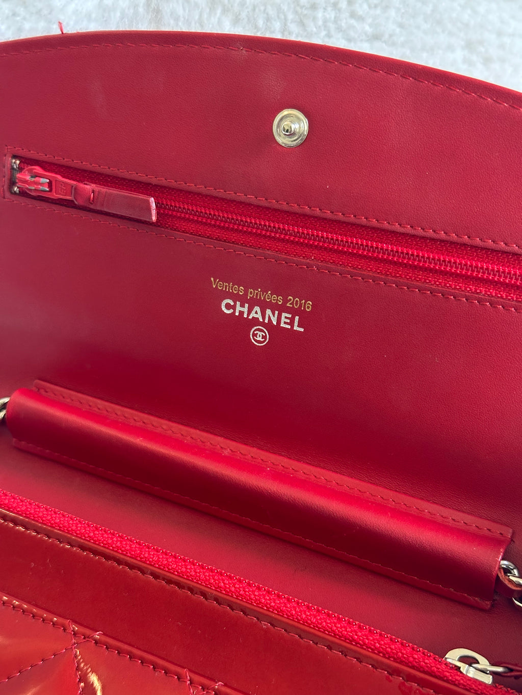 Chanel Patent Quilted Brilliant Wallet On Chain WOC in Red