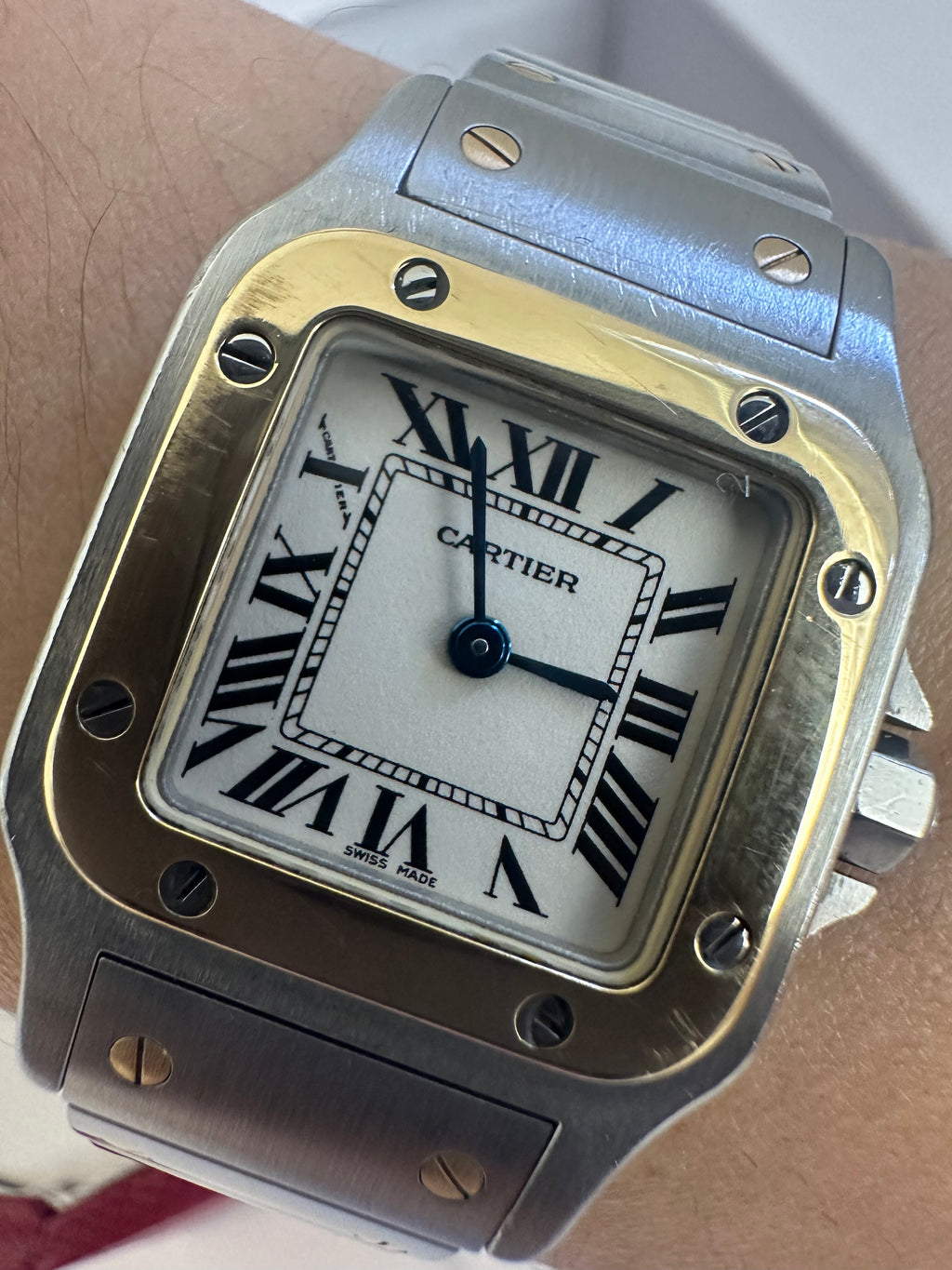 18K Gold & Stainless Steel Cartier Santos watch 24mm / 15.5 cm