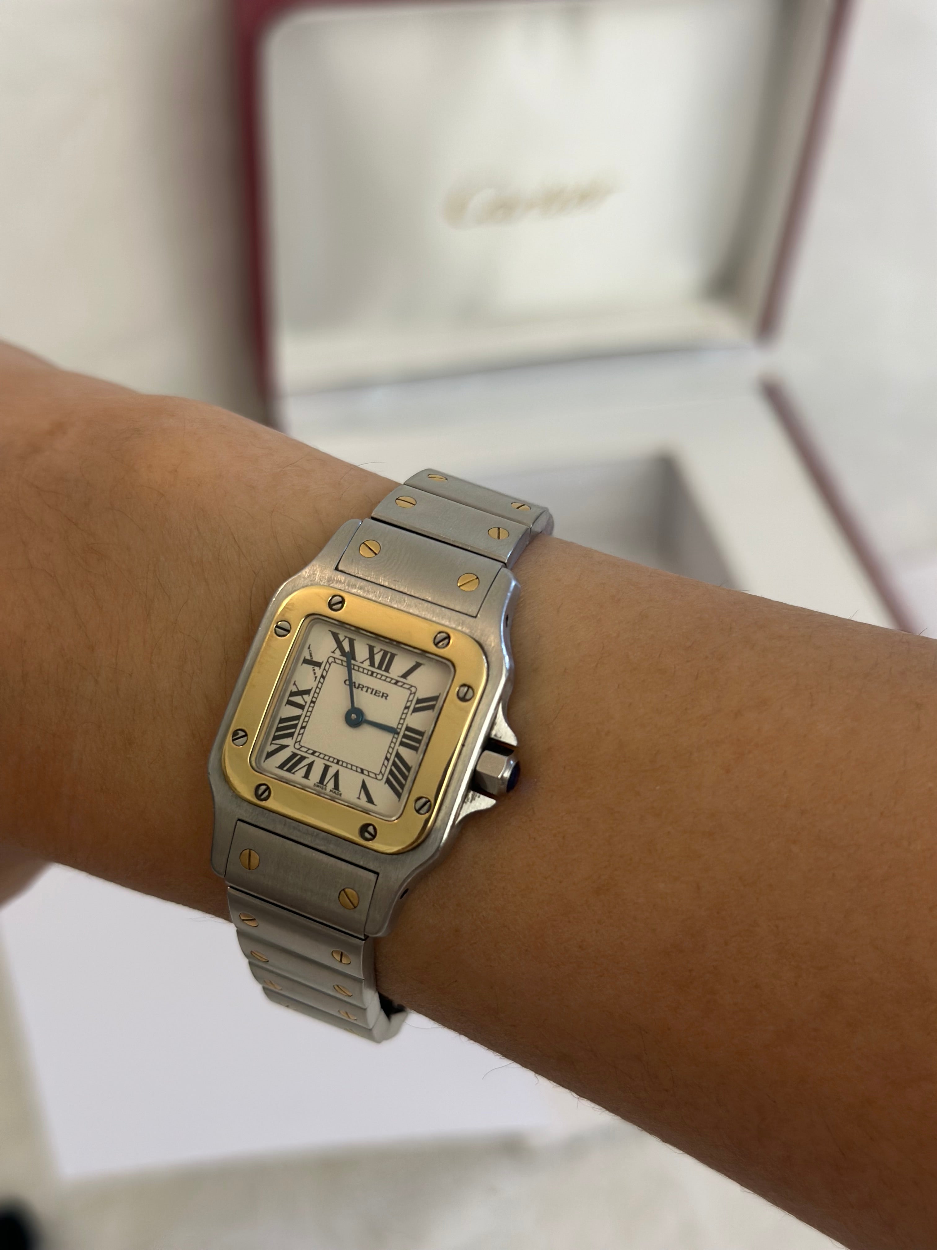 18K Gold & Stainless Steel Cartier Santos watch 24mm / 15.5 cm