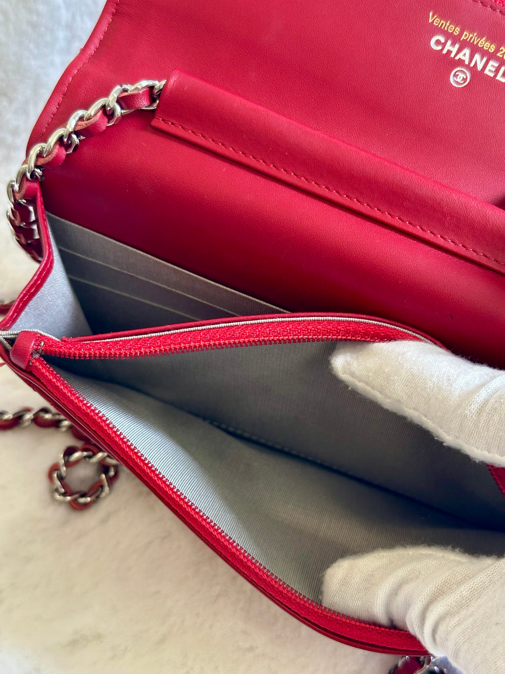 Chanel Patent Quilted Brilliant Wallet On Chain WOC in Red