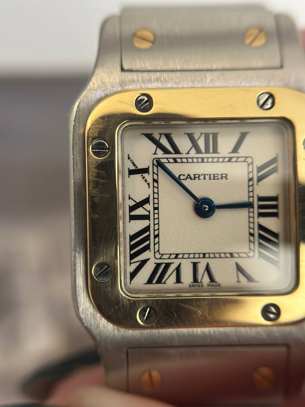 18K Gold & Stainless Steel Cartier Santos watch 24mm / 15.5 cm