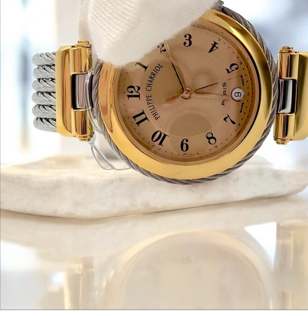Elegant Genuine Phillippe Charriol Women's Gold and Stainless Cable Celtic Watch