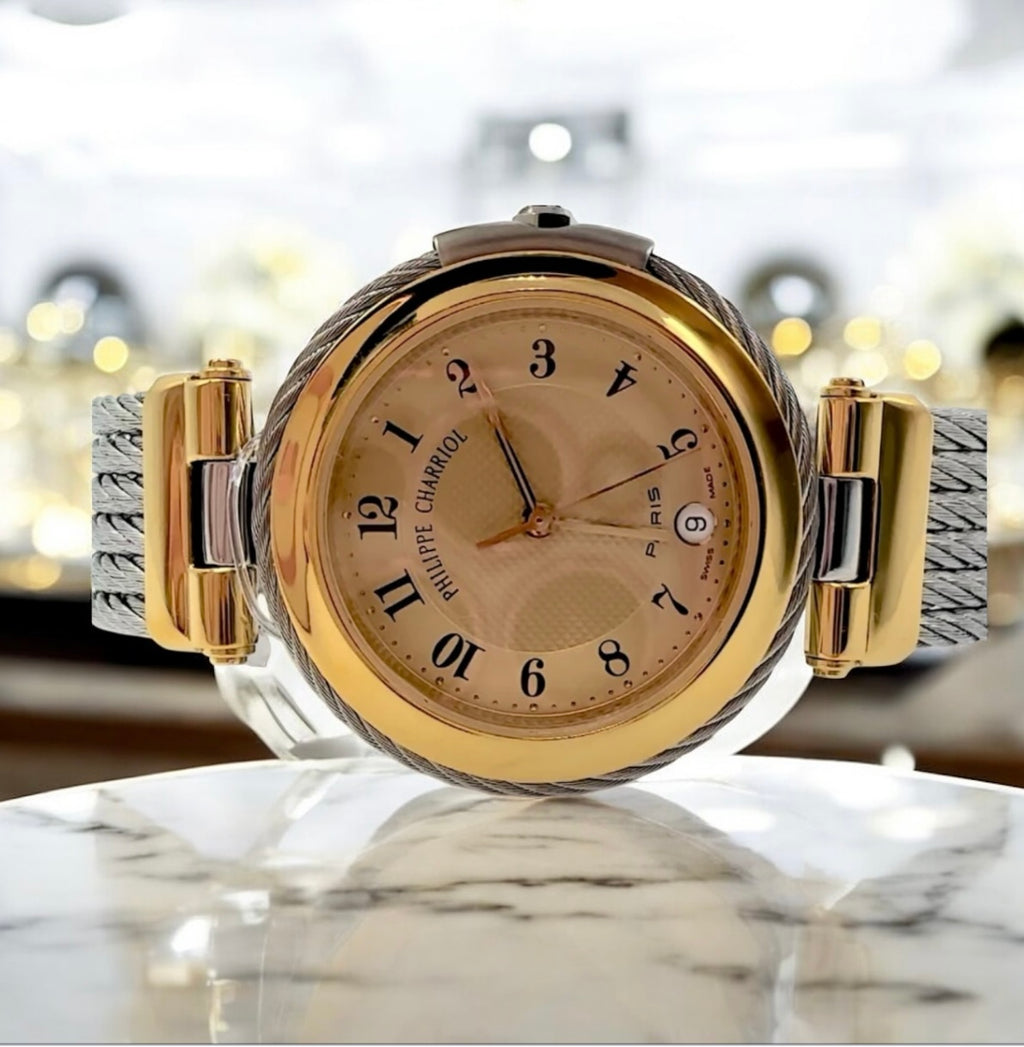 Elegant Genuine Phillippe Charriol Women's Gold and Stainless Cable Celtic Watch