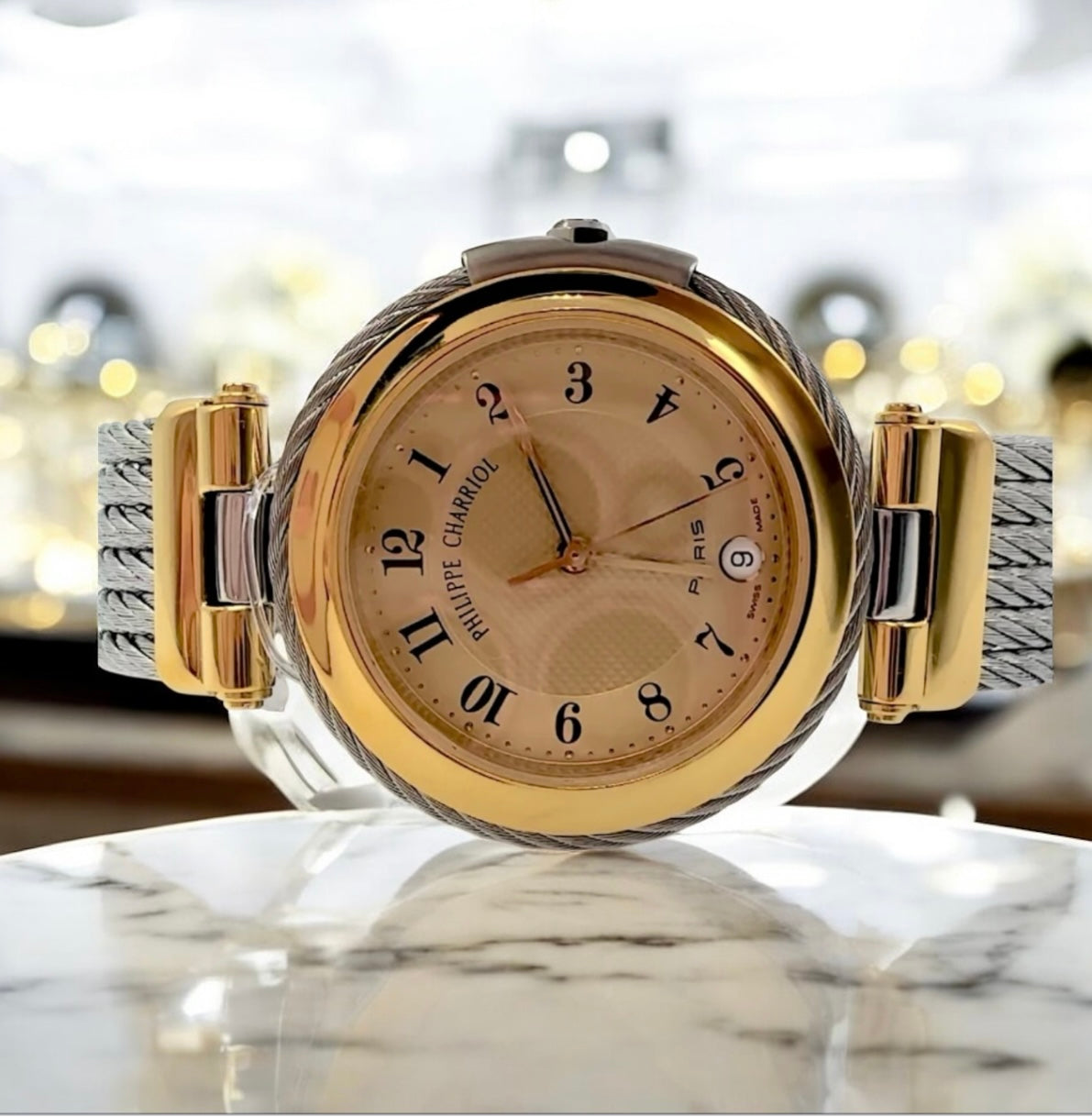 Elegant Genuine Phillippe Charriol Women's Gold and Stainless Cable Celtic Watch